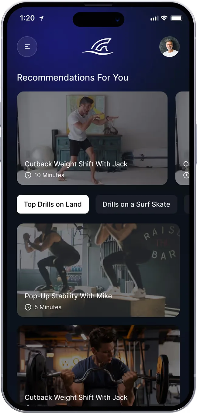 TRAX app recommendations for focused land and surfskate drills